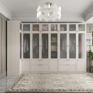 Hitow Modern Gray Armoire Set Frosted Glass Doors Woodgrain Finish Cream Style - 1 of 4