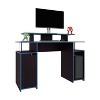 Vynxaria Modern Gaming Desk - 1 Door (Concealed Storage), 6 Shelves, Black Wengue / Blue Edge, Compact Design - 2 of 4