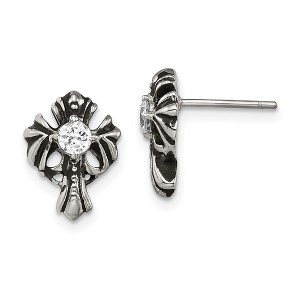 Chisel Stainless Steel Antiqued and Polished with Cubic Zirconia Cross Stud Earrings - 1 of 4