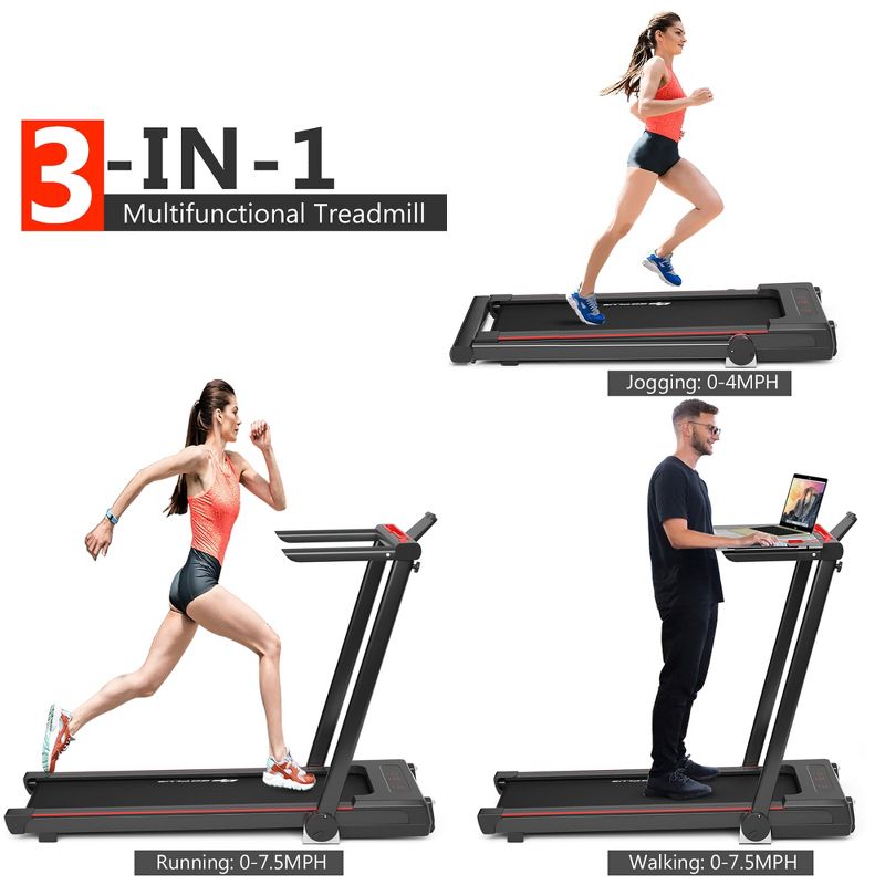 Costway 2.25HP 3-in-1 Folding Treadmill W/Table Speaker Remote Control Home Office Black, 2 of 11