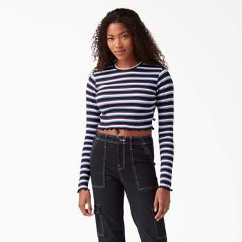 Dickies Women's Striped Long Sleeve Cropped T-shirt, Ginger Honey