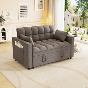 MAYEERTY Sleeper Sofa Couch Pull Out Bed Modern Velvet Convertible Small Love Seat with Pillows Sode Pockets for Small Space - 1 of 4