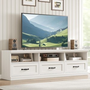 Homhougo TV Stand for 75 Inch TV, Mid-Century Modern Entertainment Center with Storage Drawer, 70" TV Console with Open Shelves, White - 1 of 4