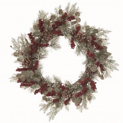 Transpac Floral Multicolor Christmas 24" Eucalyptus Berry Mix Wreath