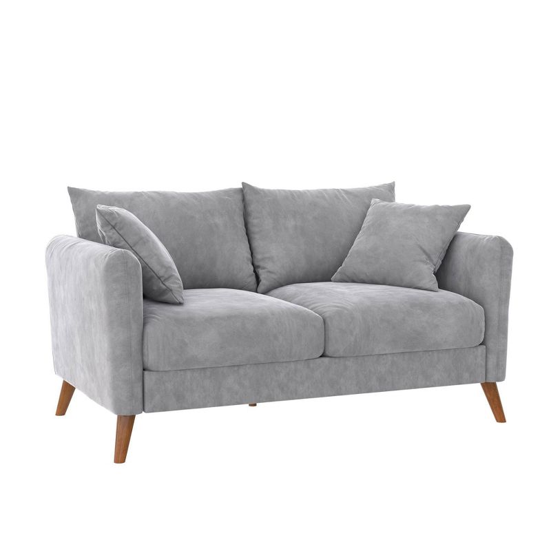 Magnolia 2 Seater Loveseat Sofa with Pillows Pocket Coil Seating Light Gray Velvet - Novogratz, 5 of 15