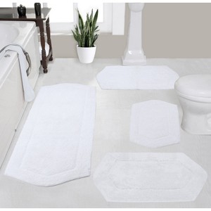 Waterford Tufted Bath Rug, Extra Soft and Absorbent, Non-Slip Bath Mats, Machine Washable bath rugs for Bathroom, 4 Pcs Set with Runner, White - 1 of 4