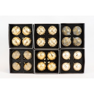 Season's Designs 67 MM Gold Glass Ornament Balls 6 Assorted
