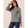 Seta T Women's V Neck Long Sleeve Smocked Cuff Casual Fall Winter Fashion T-Shirt - 2 of 4