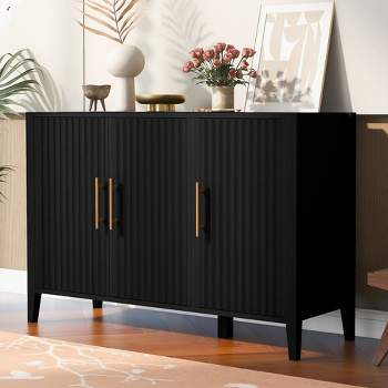 Features 3-Door Metal Handle Sideboard and Storage Cabinet Suitable For Hallway, Entrance Hall, Living Room, and Bedroom - ModernLuxe