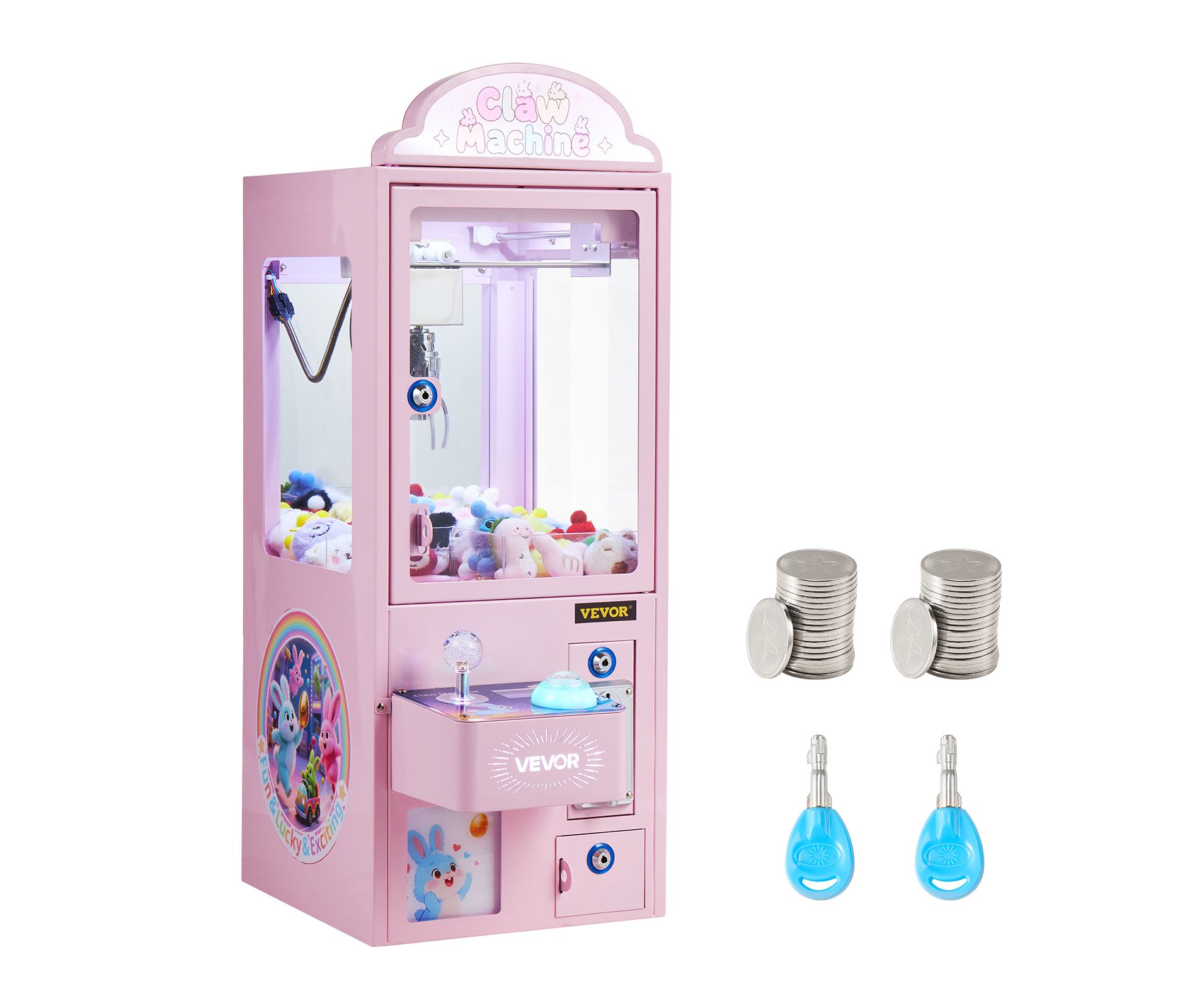 VEVOR Claw Crane Machine, Medium-Sized Arcade Game Machine with Light & Sound, Adjustable Steel Claws,Candy Grabber Prize Dispenser Vending Toy, Pink