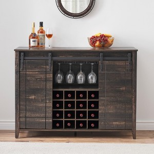 Coffee Bar Cabinet,47" w/16 Wine Glass Rack, Storage Shelves Farmhouse Wine Bar Sideboard w/Sliding Barn Door Kitchen Buffet Cabinet w - 1 of 4