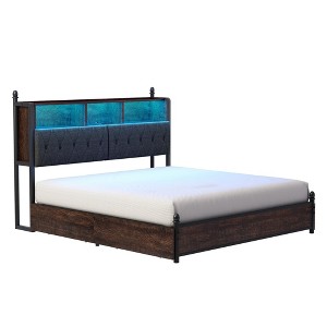 AMERLIFE Bed Frame with Bookcase Headboard, 4 Drawers, Charging Station, No Box Spring - 1 of 4