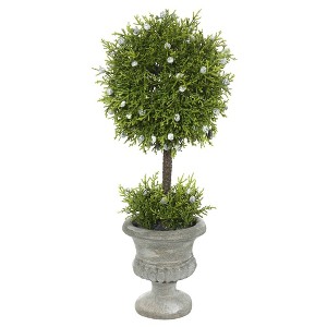 Vickerman Artificial Oregon Juniper Topiary In Container 15": Indoor Faux Juniper Urn Filler, Resin Pot - 1 of 2