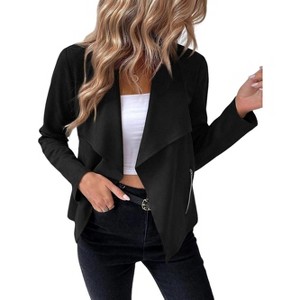 Coolmee Womens Faux Suede Jackets Dressy Casual Lapel Long Sleeve Open Front Cropped Outerwear Coats with Pocket - 1 of 4