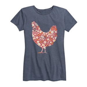 Women's - Instant Message - Floral Print Chicken Short Sleeve Graphic T-Shirt - 1 of 4