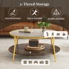QingMoon Round Coffee Table, 2-Tier Wood Center Table with Storage Shelf, Glass Top and Gold Base for Living Room - 4 of 4