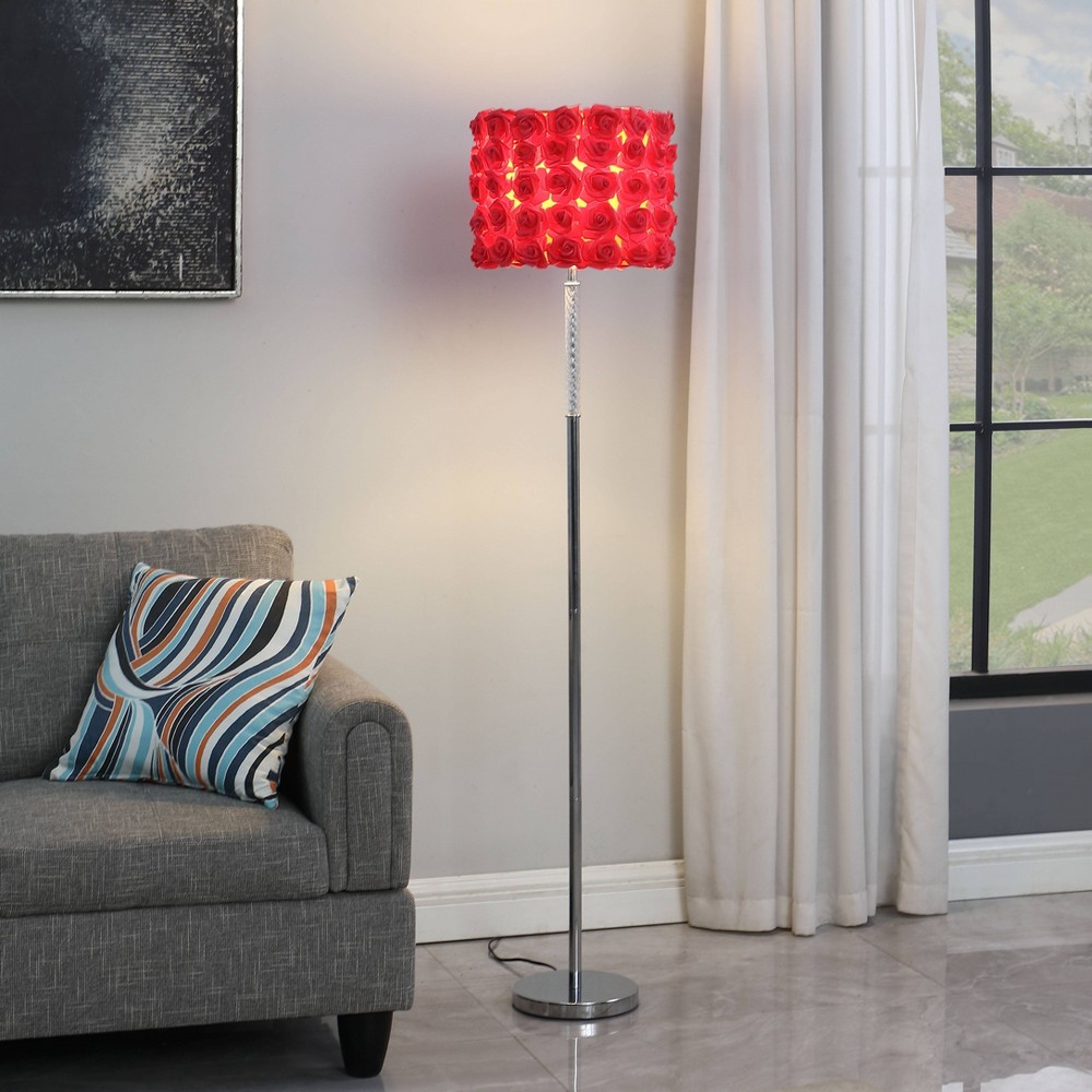 Photos - Floodlight / Street Light 63" Red Roses in Bloom Acrylic Metal Floor Lamp - Ore International: Chic Drum Shade, Silver Chrome Base