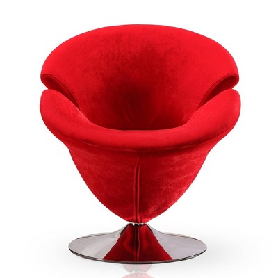 Blossom Red Velvet Barrel Swivel Chair with Chrome Base