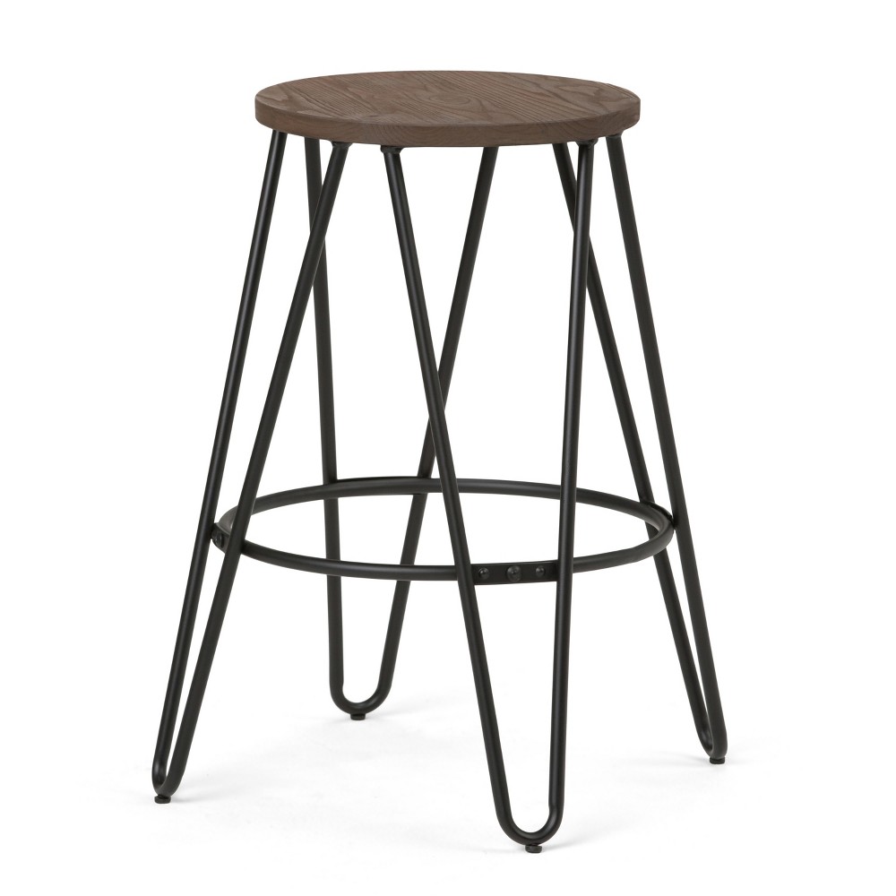 24"" Kendall Metal Counter Height Barstool with Wood Black/Cocoa Brown - WyndenHall -  53034736