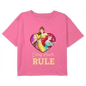Girl's Disney Valentine's Day Princesses Strong Hearts Rule Crop T-Shirt - 1 of 3
