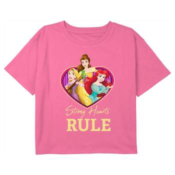 Girl's Disney Valentine's Day Princesses Strong Hearts Rule Crop T-Shirt