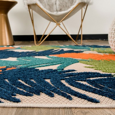 Tropical Floral Multi-Color Synthetic 8' x 10' Indoor/Outdoor Area Rug