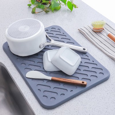 Gray Diatomaceous Earth and Silicone Quick-Dry Dish Mat