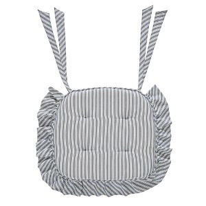 Sawyer Mill Blue Ticking Stripe Ruffled Chair Pad 16.5x18 - 1 of 4