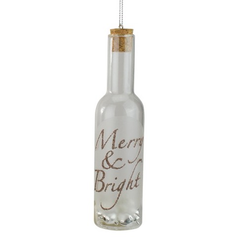 Roman 6 Glass Wine Bottle Inscribed Merry Bright With Jingle Bells Christmas Ornament Clear Target