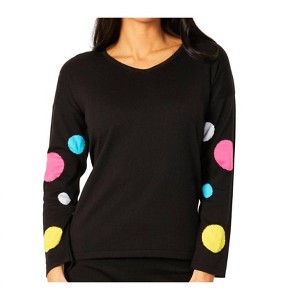 Women's V-Neck Polkadot Detail Sleeve Top - Angel Apparel - 1 of 2