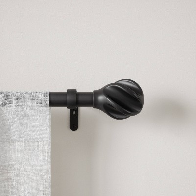 Matte Black Adjustable Steel Curtain Rod with Twirl Finial