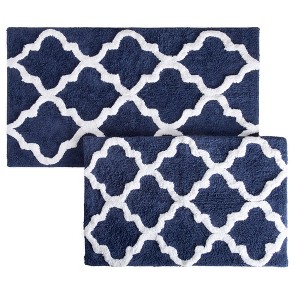 Hastings Home Cotton Trellis Pattern Bathroom Mats, 2-Pc Set - Navy - 1 of 3
