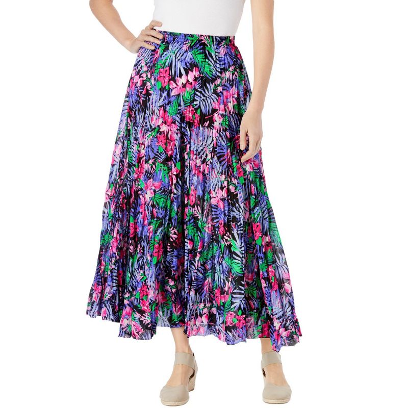 Woman Within Women's Plus Size Pull-On Elastic Waist Crinkle Printed Skirt, 1 of 3