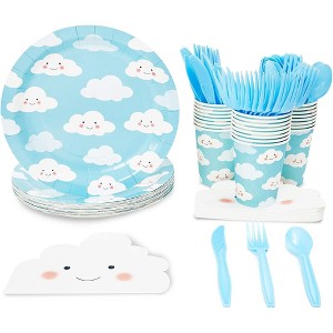 Juvale 144-Piece Serves 24 Cloud Themed Party Supplies - Disposable Plates, Napkins, Cups & Cutlery - 1 of 4