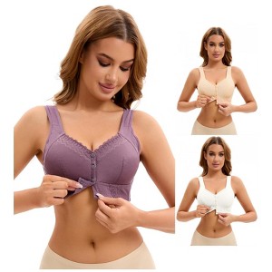 INSPIRE CHIC 3 Pcs Women's Lace Front Closure Full Coverage Workout Wirefree Breathable Soft Bras - 1 of 4