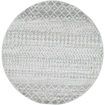 Mark & Day Louise 5'3" Round Woven Indoor Area Rugs Light Gray/White: Geometric, Stain-Resistant, Contemporary Decor