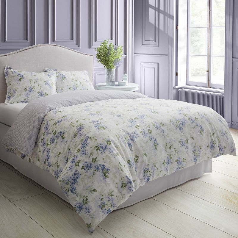 Laura Ashley 3pc Wisteria Full/Queen Microfleece Duvet Cover Set Gray, 2 of 10
