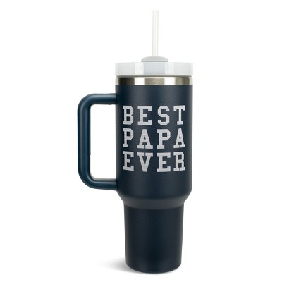 Elanze Designs Best Papa Ever Dad Grandpa Family 40 oz. Stainless Steel, Large Water Bottle Coffee Mug, Spill & Leak Resistant, Thermal Travel Tumbler
