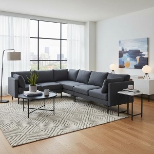 Homy Casa 106" L-Shaped Sectional Sofa, 6-Seat Modern Linen Fabric Couch with Metal Legs and 2 Pillows, Corner Living Room Seating, Dark Gray - 1 of 4