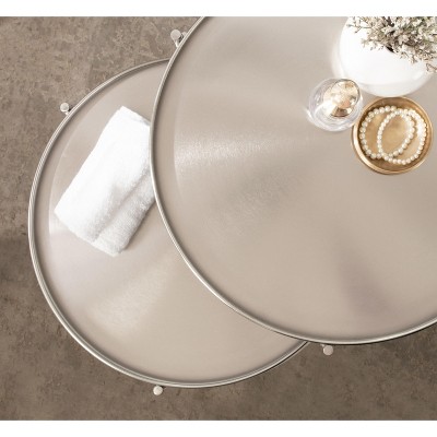 Ulani Satin Silver Nesting Metal Side Tables, Set of 2