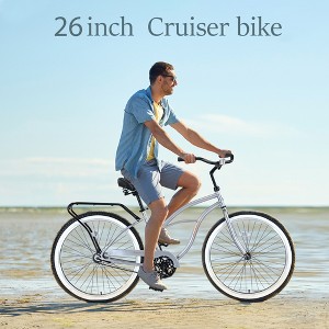 26-Inch Men's Beach Cruiser Bike - Single Speed Design for Effortless Riding, Sturdy High-Carbon Steel Frame & Wide Anti-Slip Wheels - 1 of 4