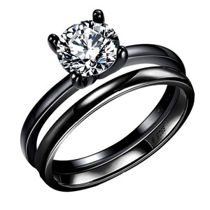 Envy Wedding Ring Set by Ginger Lyne CZ Sterling Silver Engagement Ring and Band for Women - 1 of 4