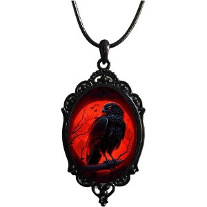 Gothic Bat Glass Pendant Necklace With Rope Chain For Punk Witch Victorian Jewelry Accessories - 1 of 4