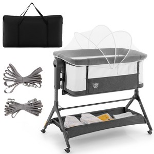 Safstar 3 in 1 Baby Bedside Bassinet w/Storage Basket, Universal Wheels, Adjustable Height, Mattress, Net & Portable Bag, Carriable Crib, Gray - 1 of 4