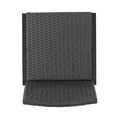 Gray Wicker and Iron Outdoor Barstools Set of 2