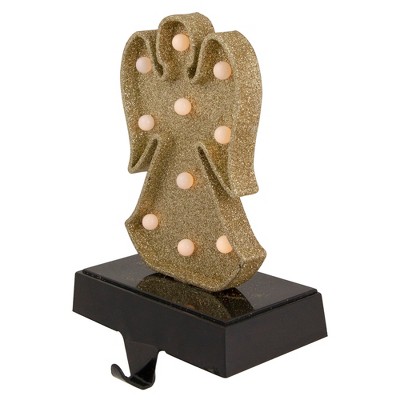 Gold Glitter LED Angel Christmas Stocking Holder