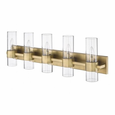 Lawson 38" Rubbed Brass 5-Light Vanity with Clear Glass Shades