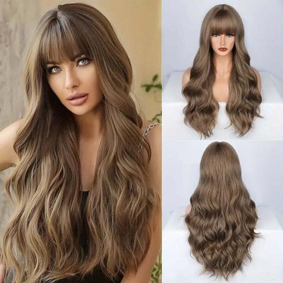 Jessie's Wig 28 Inch Long Wavy With Bangs Synthetic Wig Ash Blonde Color 1 Pc/Pack