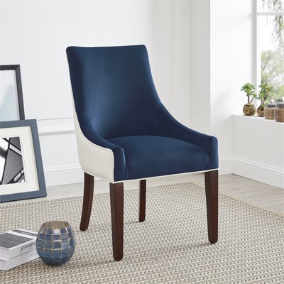 Elegant Parsons High-Back Arm Chair in Navy Blue with Walnut Legs