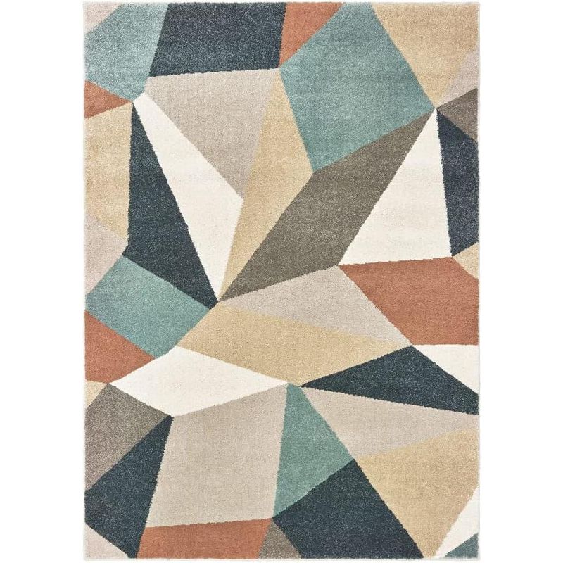 Oriental Weavers Carson Collection Fabric Blue/Orange Geometric Pattern- Living Room, Bedroom, Home Office Area Rug, 2' X 3', 1 of 2
